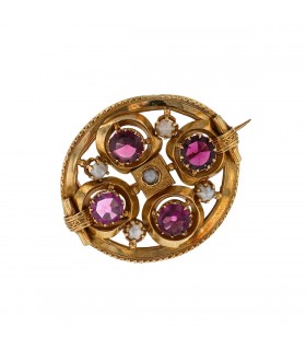 Broche or, grenats, perles