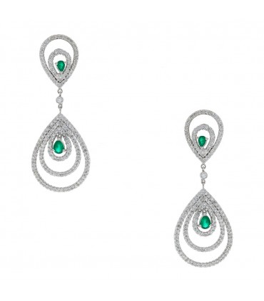 Diamonds, emeralds and gold earrings