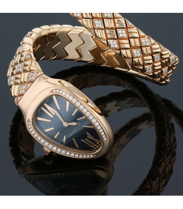 Bulgari Serpenti Spiga Double diamonds, rubellite and gold watch