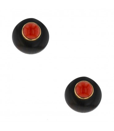 Boucles d’oreilles, bois, or, corail