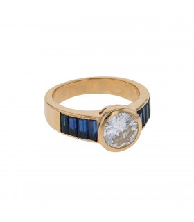 Bague or, diamant, saphirs