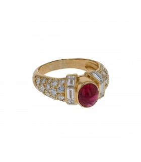 Ruby, diamonds and gold ring