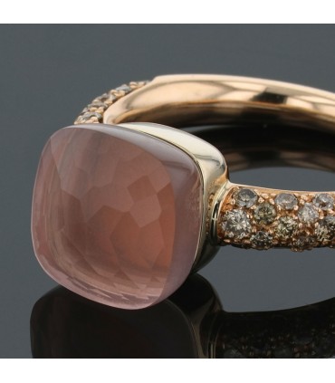 Pomellato Nudo diamonds, pink quartz and gold ring