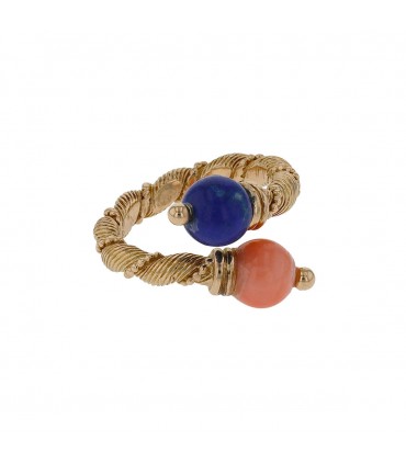 Coral, lapis lazuli and gold ring