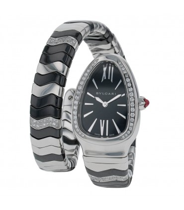 Bulgari Serpenti ceramic, diamonds and stainless steel watch