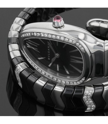 Bulgari Serpenti ceramic, diamonds and stainless steel watch