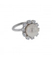 Bague or, platine, perle de culture, diamants