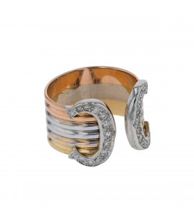 Cartier Double C three tones gold and diamonds ring