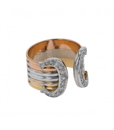 Cartier Double C three tones gold and diamonds ring