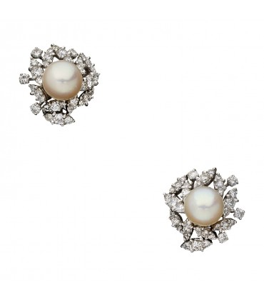 Boucles d’oreilles or, perles et diamants