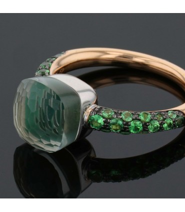 Pomellato Nudo prasiolite, garnets and gold ring