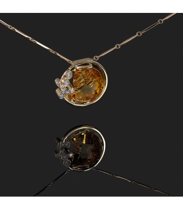 Citrine, diamonds and gold necklace