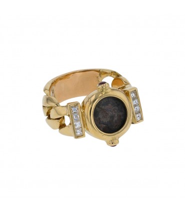 Gilles Legendre gold, antic coin, rubies and diamonds ring