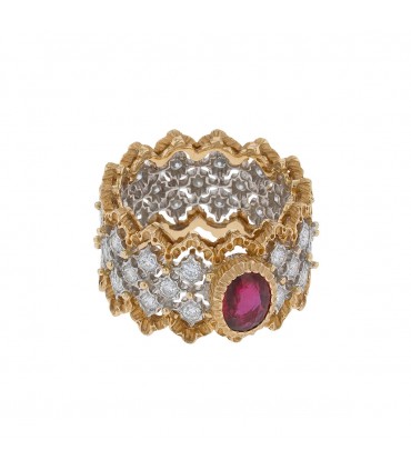 Buccellati two tones gold and ruby ring