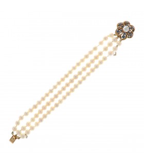 Sapphires, cultured pearls and gold bracelet