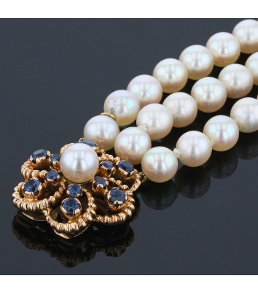 Sapphires, cultured pearls and gold bracelet
