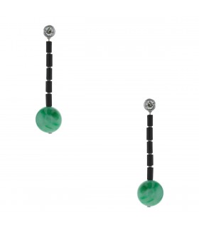 Gold, diamonds, onyx and jade earrings