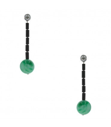 Gold, diamonds, onyx and jade earrings