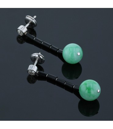Gold, diamonds, onyx and jade earrings