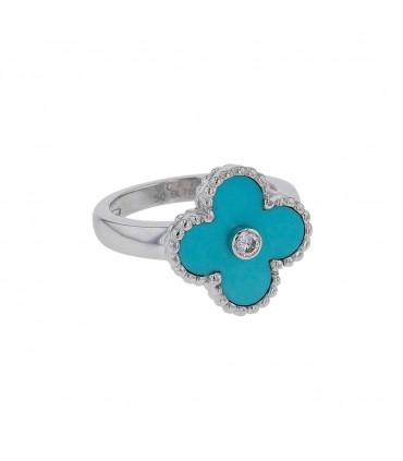 Van Cleef & Arpels Vintage Alhambra turquoise, diamond and gold ring
