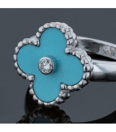 Van Cleef & Arpels Vintage Alhambra turquoise, diamond and gold ring