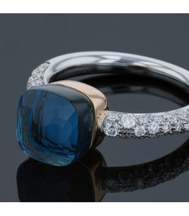 Pomellato Nudo topaze, diamonds and two tones gold ring