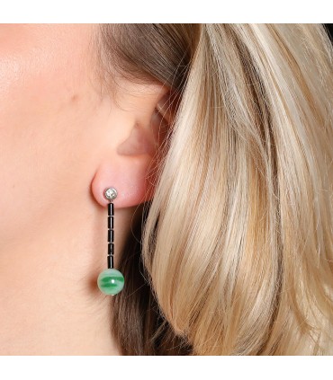 Boucles d’oreilles or, diamants, onyx, jade
