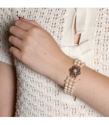 Bracelet or, perles de culture, saphirs