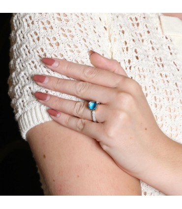 Pomellato Nudo topaze, diamonds and two tones gold ring
