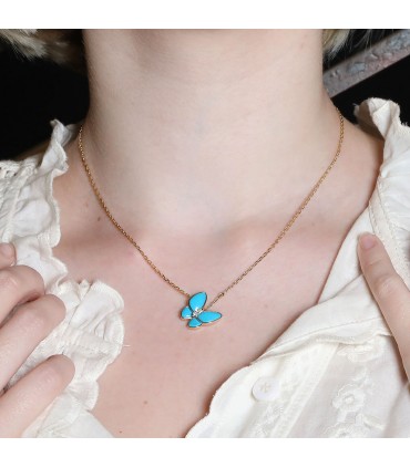 Van Cleef & Arpels Deux Papillons turquoise, diamonds and gold necklace