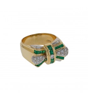 Bague or, diamants et émeraudes