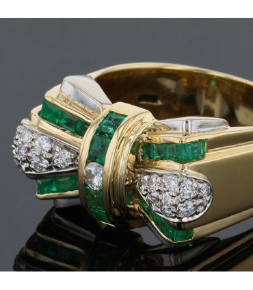 Bague or, diamants et émeraudes