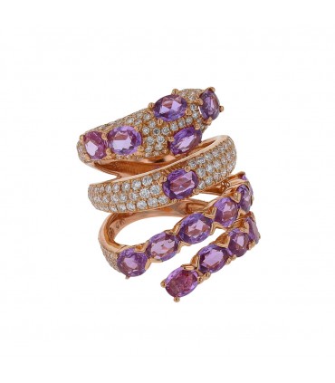 Diamonds, pink sapphires and gold ring