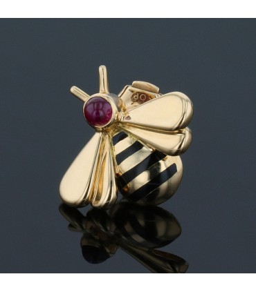 Cartier enamel, ruby and gold brooch