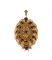 Gold, garnets, emerald and diamond brooch