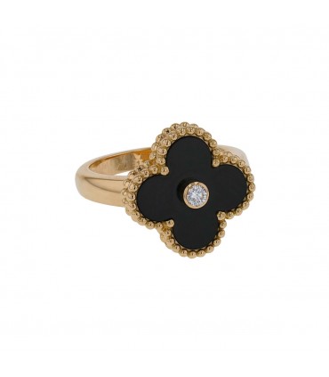 Van Cleef & Arpels Vintage Alhambra onyx, diamond and gold ring