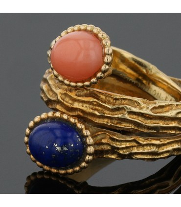 Boucheron lapis lazuli, coral and gold ring