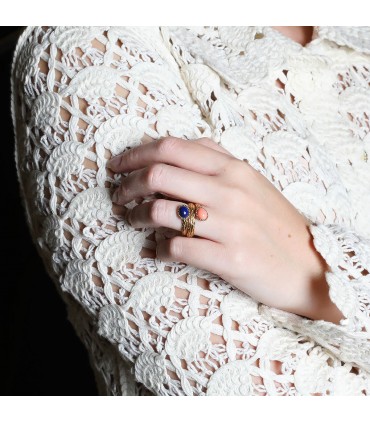 Boucheron lapis lazuli, coral and gold ring