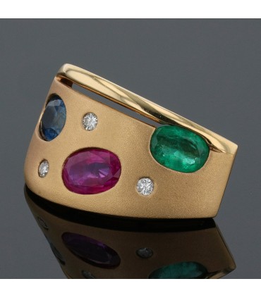 Ruby, sapphire, emerald and diamonds necklace