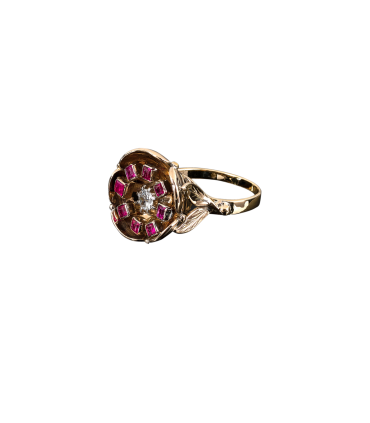 Bague or, diamant et rubis