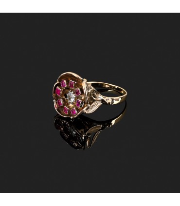 Bague or, diamant et rubis