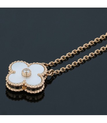 Van Cleef & Arpels Vintage Alhambra mother-of-pearl, diamond and gold necklace