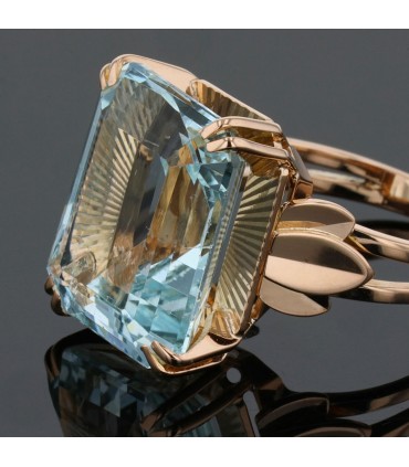 Bague or, aigue-marine
