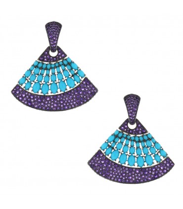 Gold, amethysts, turquoises earrings