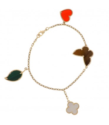 Van Cleef & Arpels Lucky Alhambra malachite, mother-of-pearl, cornaline, tiger’s eye and gold bracelet