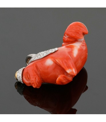 Coral, diamonds, gold necklace