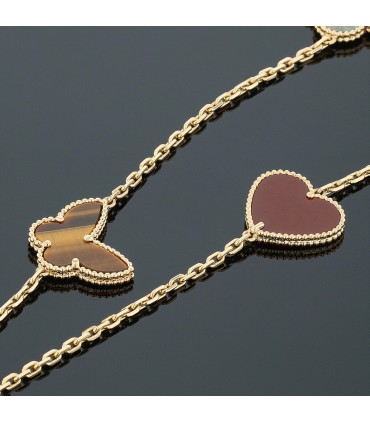 Van Cleef & Arpels Lucky Alhambra malachite, mother-of-pearl, cornaline, tiger’s eye and gold necklace