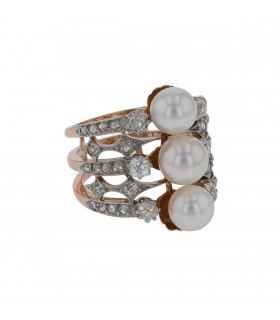 Bague or, perles de culture, diamants