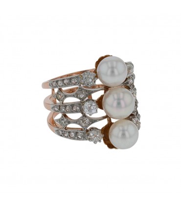 Bague or, perles de culture, diamants