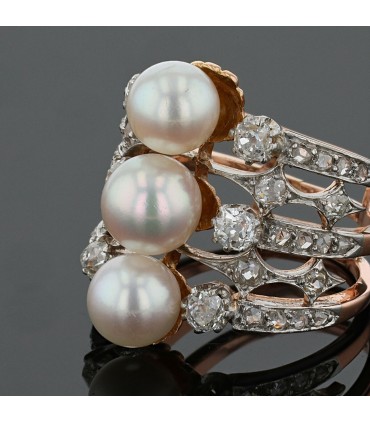 Bague or, perles de culture, diamants